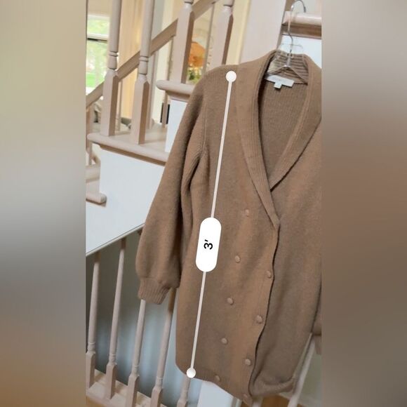 Anthropologie Flat White Sweater Ribbed Knit Mini Cardigan Sweater Camel Dress M - Picture 8 of 10